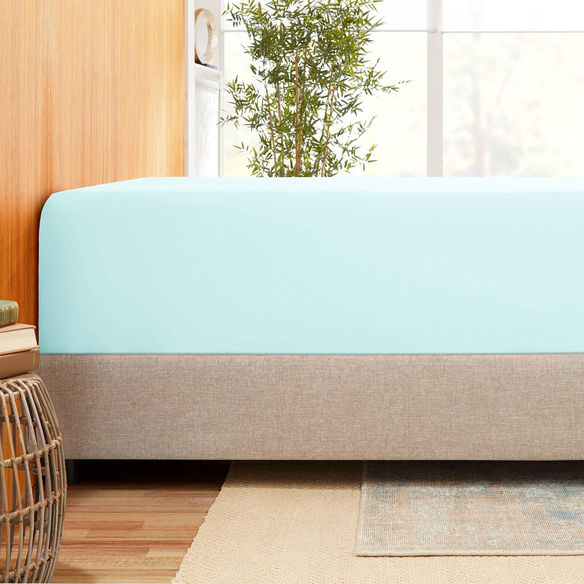 Organic Cotton Fitted Sheet 600 Thread Count Full Size - Light Blue for Deep Pocket Mattress | Soft, Breathable Bedding for Comfortable Sleep