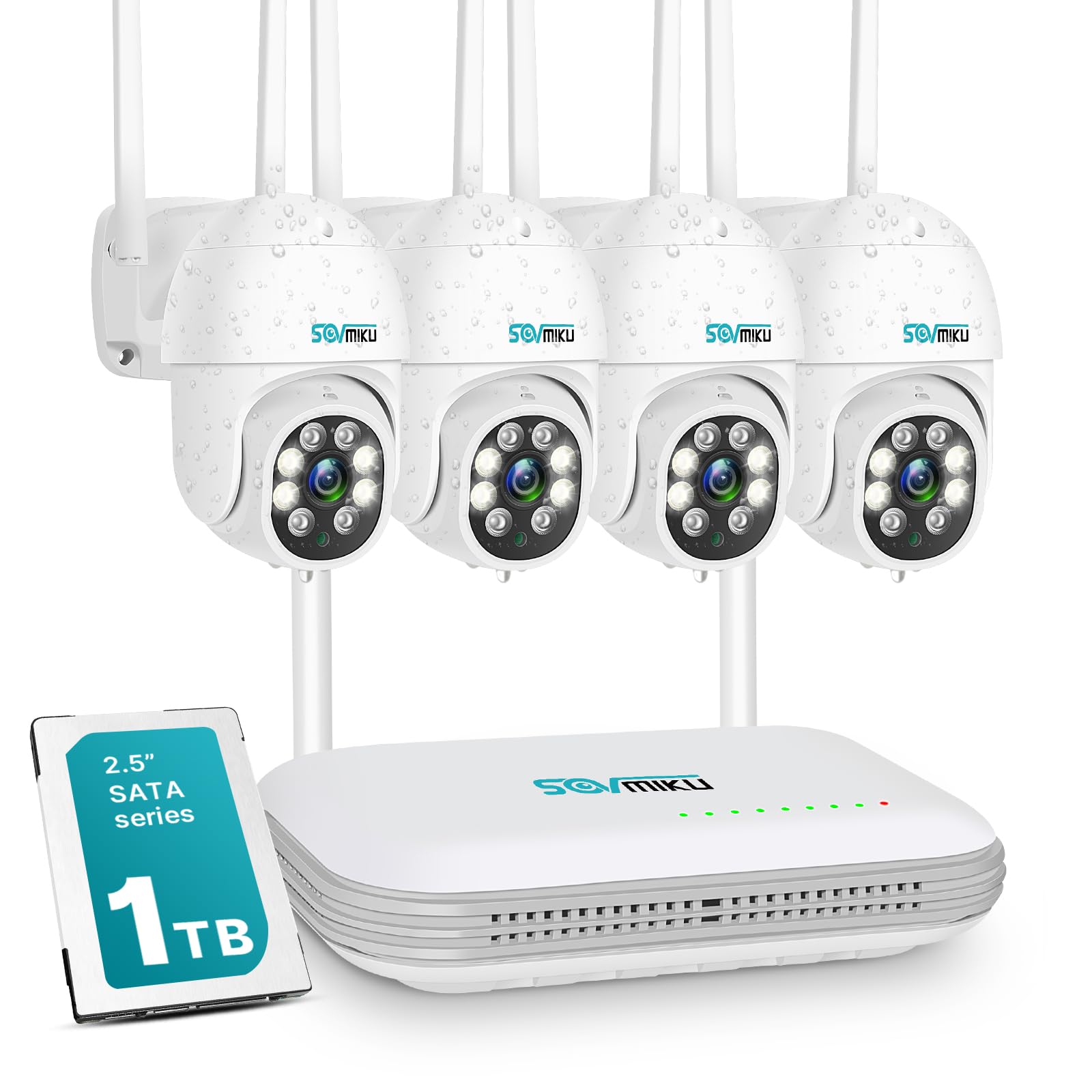 SOVMIKU 3MP Wireless Outdoor Security Camera System with PTZ, 360° View, Auto Tracking, 2-Way Audio, Color Night Vision - Alexa Compatible, 8CH Expandable, 24/7 Recording, 2.4G WiFi - Ideal for Home Security, Baby/Pet Monitoring & Business Surveillance