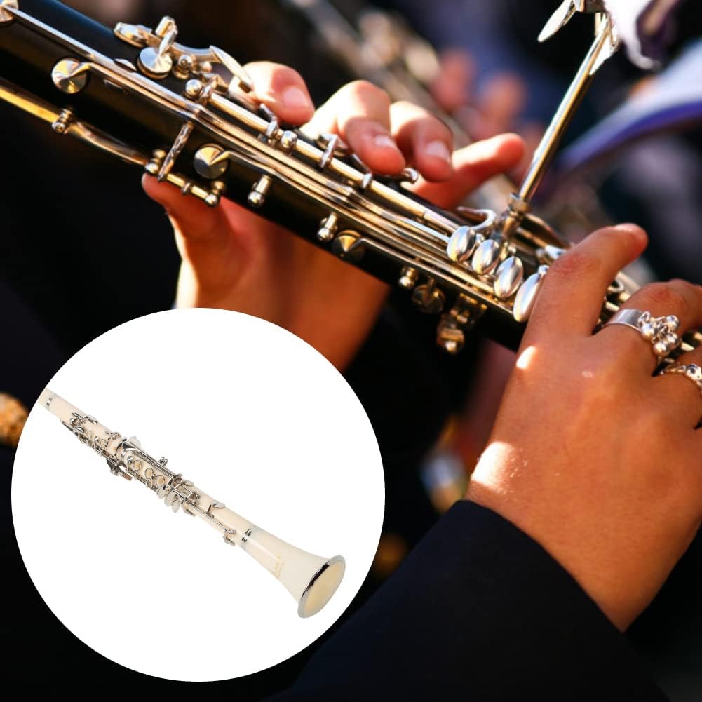 Professional Bb Clarinet 17 Keys with Reed, Hard Case, Gloves & Cleaning Cloth - Ebonite Beginner Clarinet for Students & Adults (White) | Perfect for School Bands, Music Lessons & Home Practice