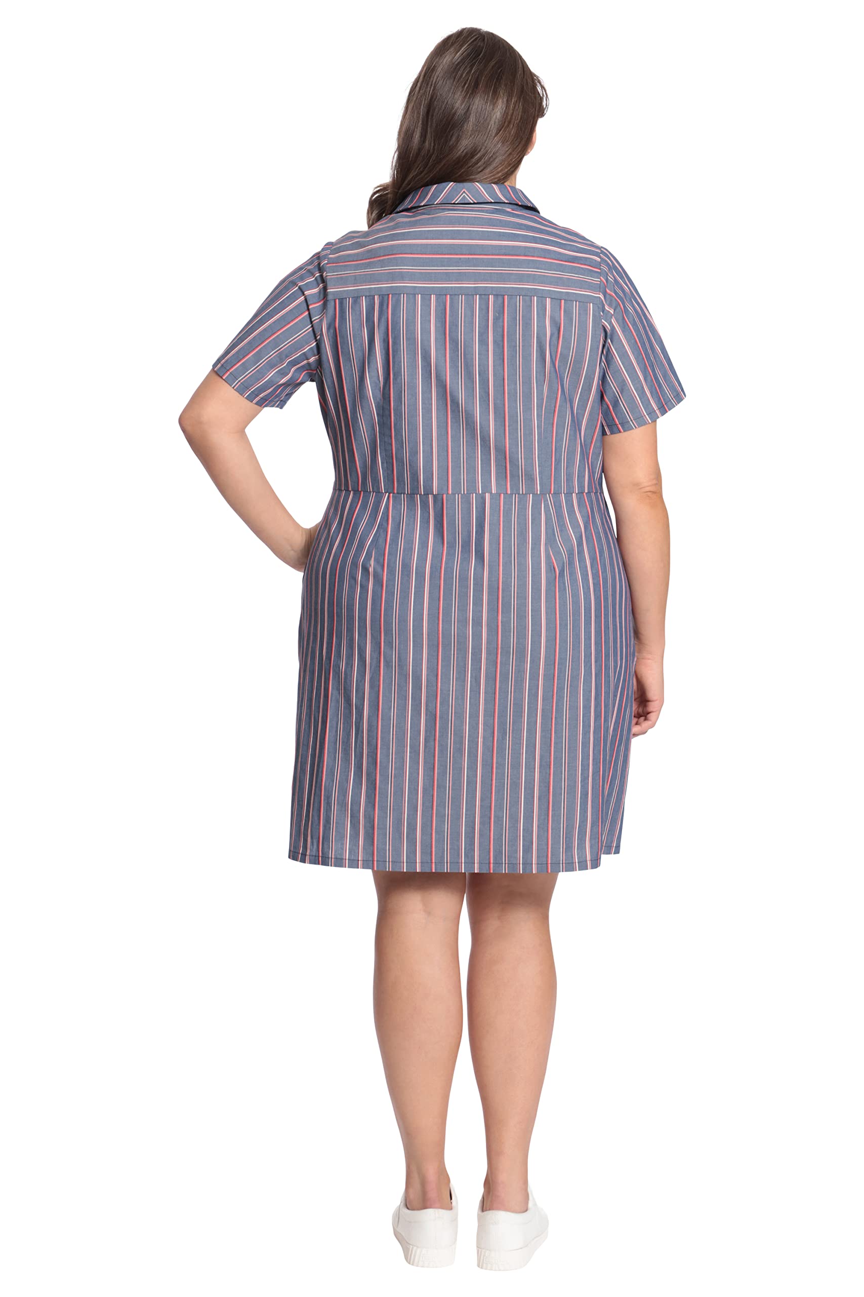 London Times Women's Short Sleeve Shirt Dress with Waist Tie - Stylish Casual Summer Dress for Office, Beach & Date Night