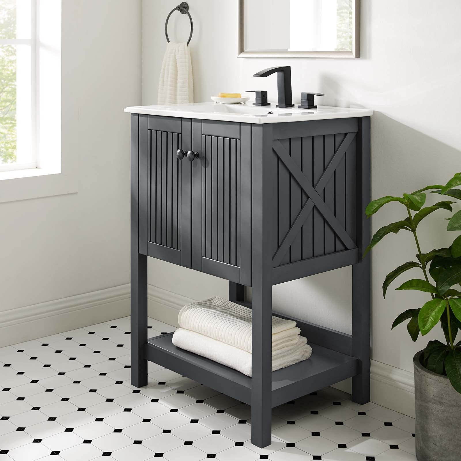 Modern Grey Wood Vanity Cabinet for Bathroom - Hotel & Bedroom Contemporary Design (Sink Not Included) - Perfect for Bathroom Storage & Home Décor