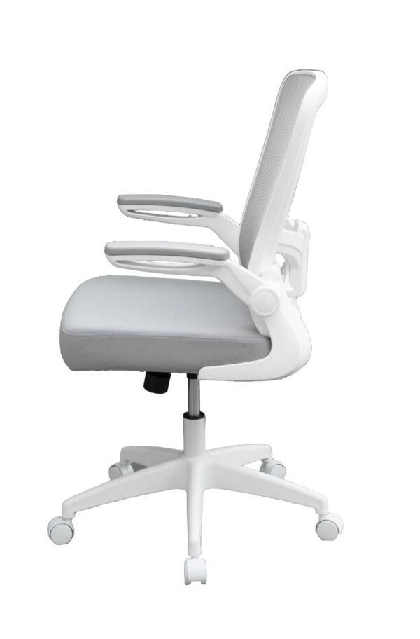 Boss B6366WT Grey Mesh Ergonomic Flip Arm Task Chair with White Frame - Perfect for Home Office, Gaming & Workspace Comfort