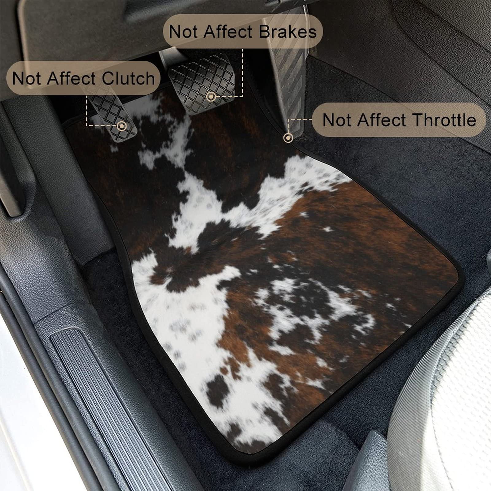 Premium 4-Piece Cowhide Print Car Floor Mats - Universal Fit for SUV, Sedan, Truck & Van | All-Weather Protection & Durable Cow Skin Pattern Design | Perfect for Daily Commute, Road Trips & Off-Road Adventures