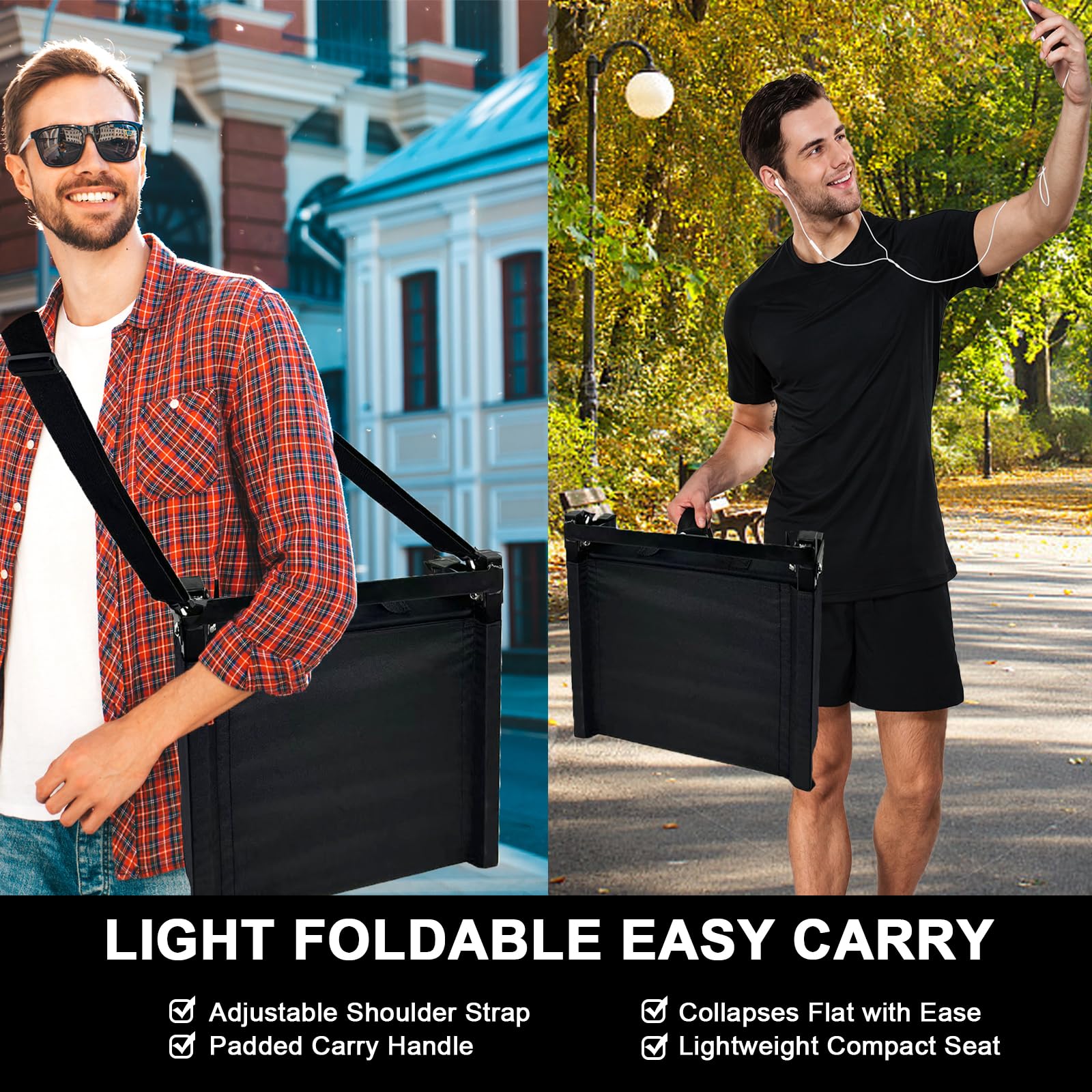 Extra Wide Stadium Seats with Back Support - 2 Pack Portable Bleacher Chairs | Foldable Cushioned Seating for Sports Games, Concerts & Outdoor Events