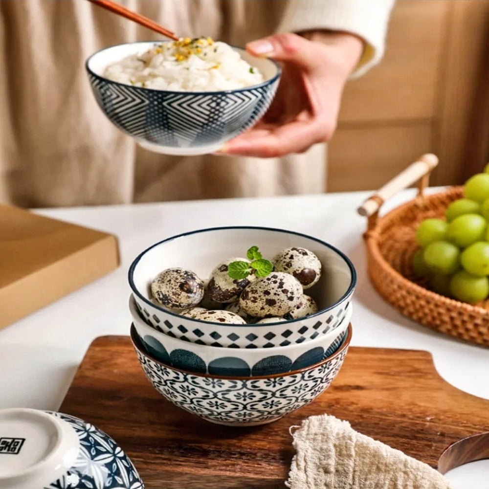 Premium Katsu Ceramic Bowls Set of 5 - Durable Stoneware for Soup, Salad & Rice - Perfect for Family Dinners & Japanese Cuisine
