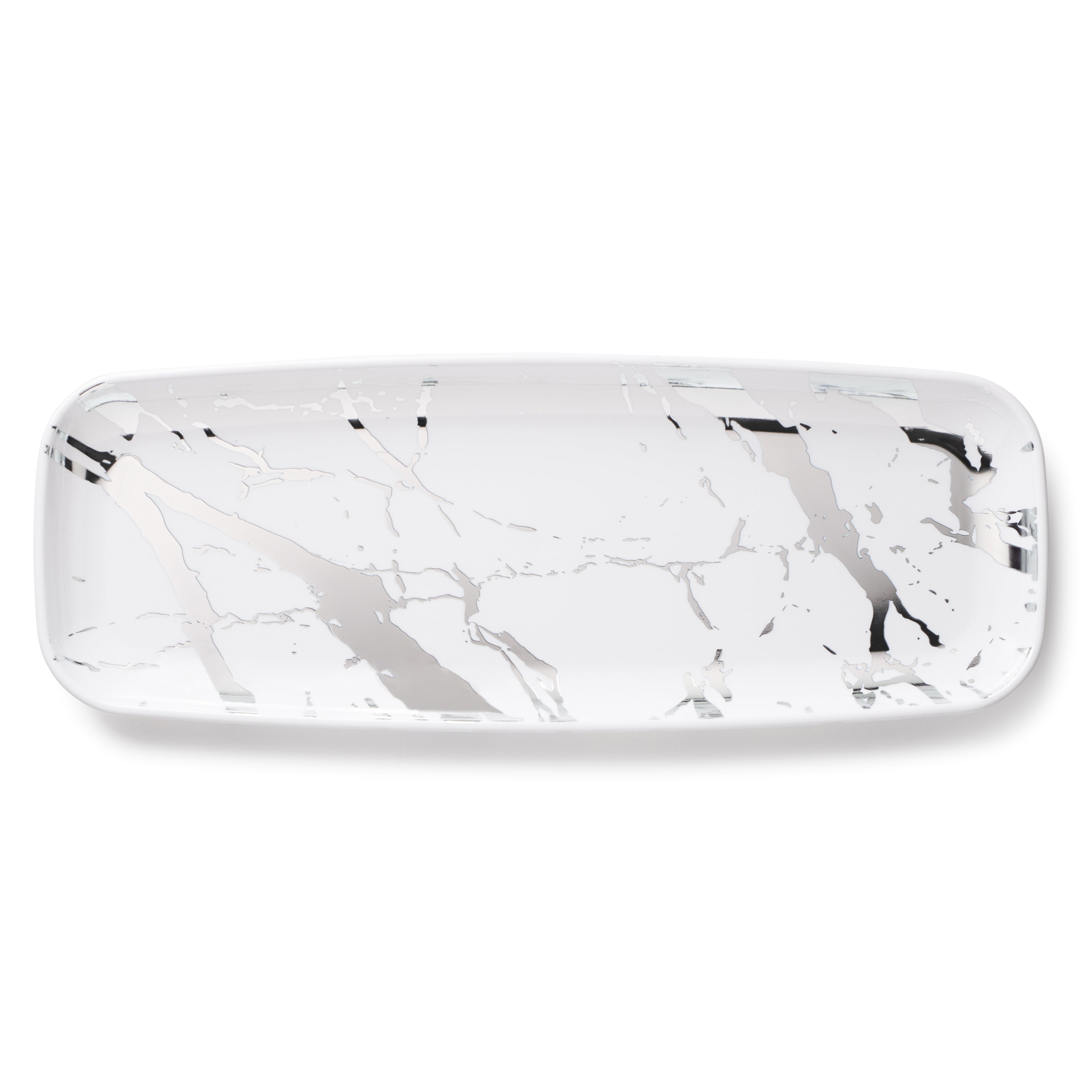 Elegant Marble White & Silver Oval Serving Platter Set - 2 Pack for Dinner Parties, Buffets & Holiday Entertaining