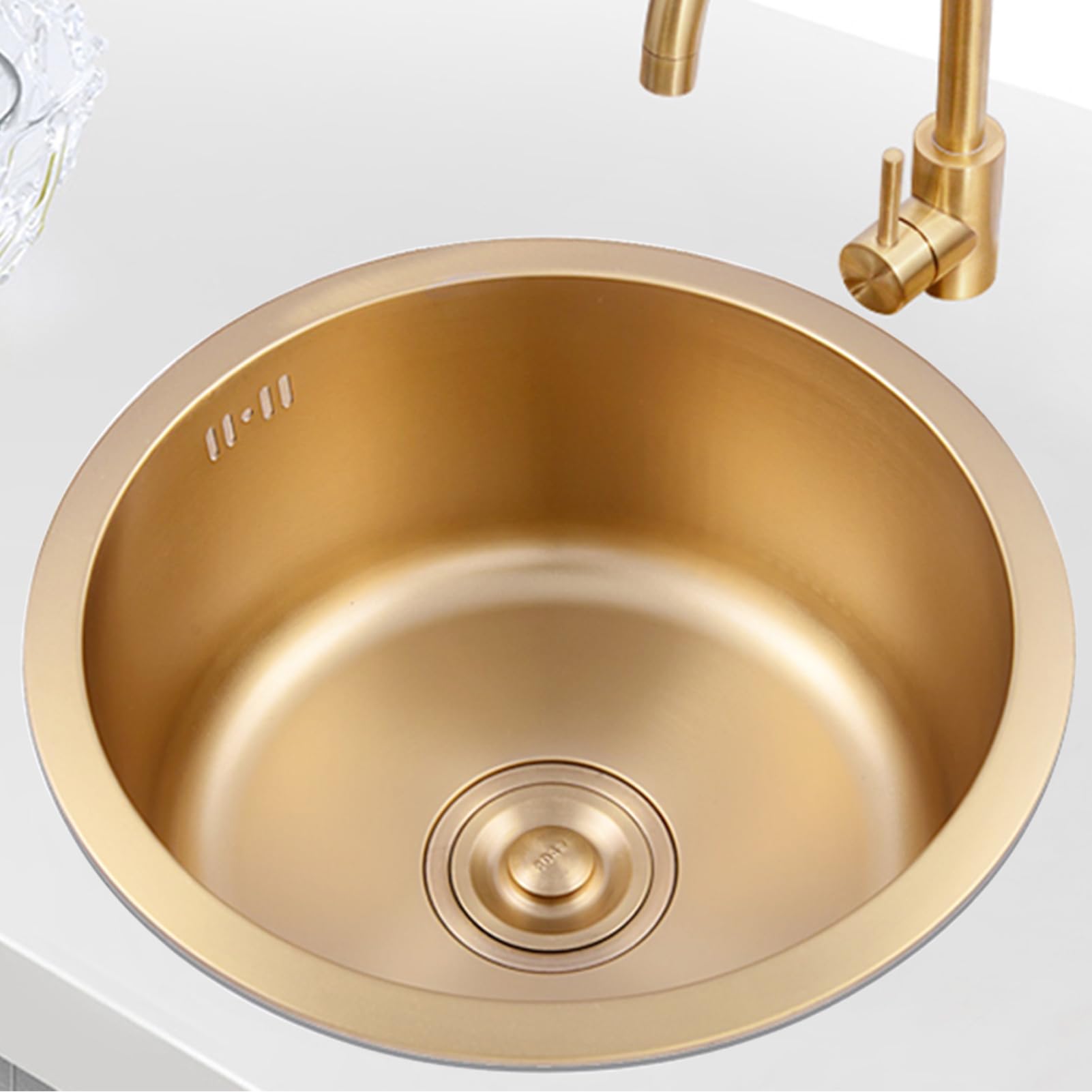 12.6 Inch Gold Round Bar Prep Sink - 304 Stainless Steel Single Bowl Kitchen Sink with Drain Pipe - Drop-In or Undermount Installation for RV, Camper, Tiny Home & Residential Use - Durable & Stylish Bar Sink for Food Prep & Dishwashing