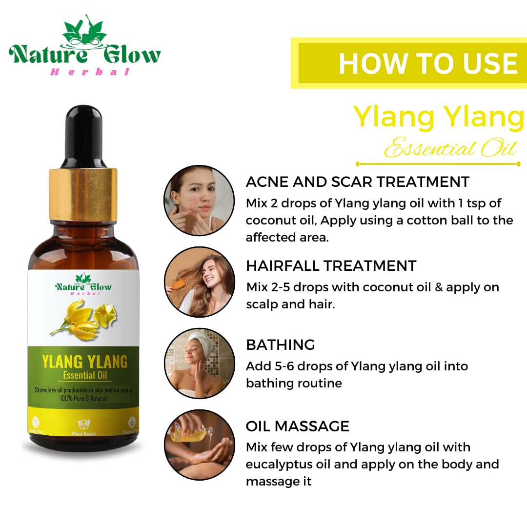 100% Pure & Natural Ylang Ylang Essential Oil for Hair Growth, Scalp Care & Skin Moisturizing | Undiluted Premium Aromatherapy Oil for Strengthening Hair Roots & Reducing Hair Fall | Combo of 15ml & 30ml Bottles | Perfect for Massage, Diffusers & DIY Beauty Products