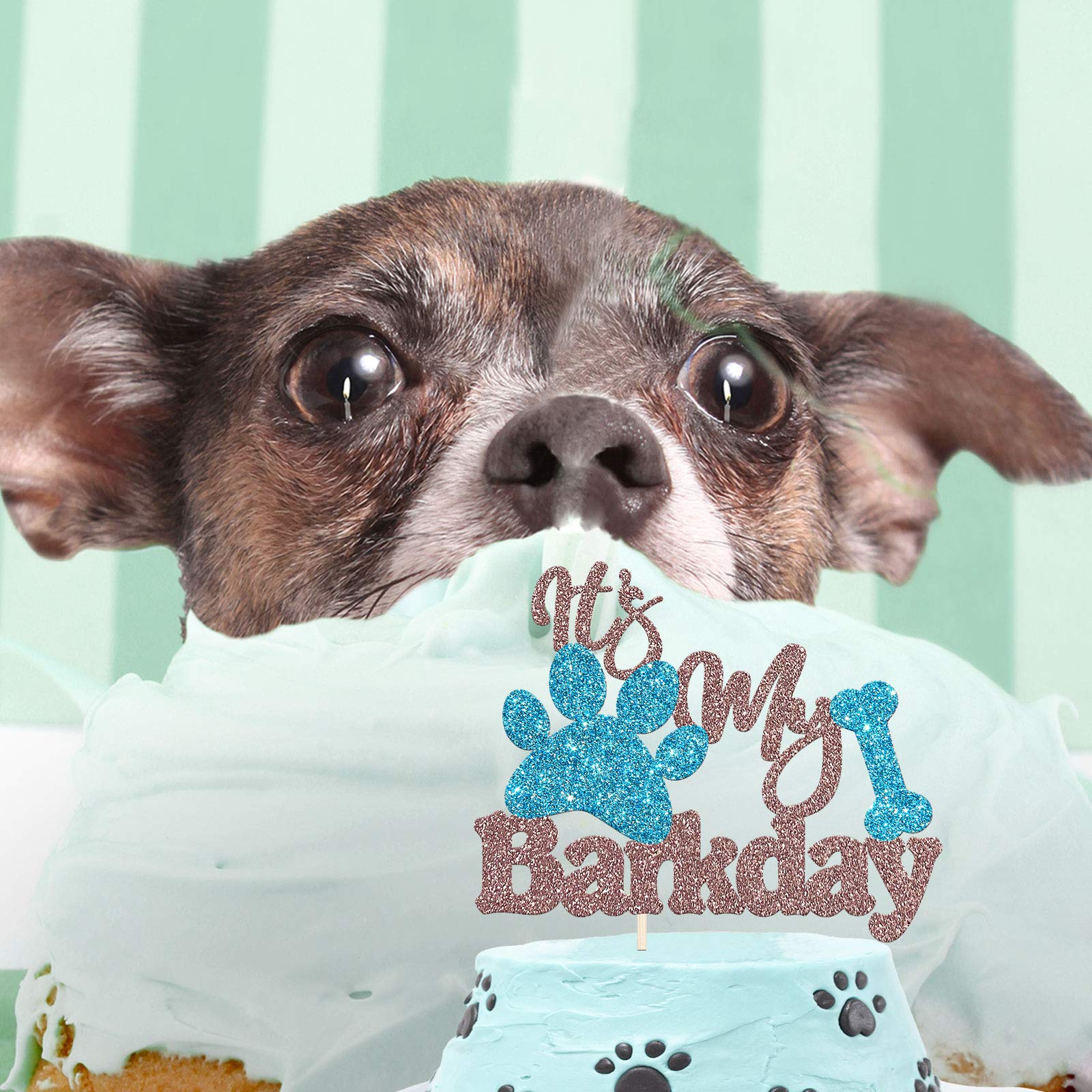 Puppy Birthday Cake Topper - Rose Gold & Blue Glitter Dog Cake Decor for Pet Birthday Party | Perfect for Dog Lovers & Pet Celebration Decorations