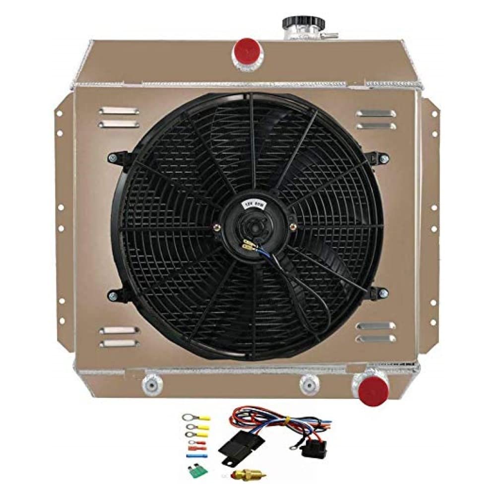 AlloyWorks 3-Row Aluminum Radiator with Shroud Fan & Relay Kit - Compatible with 1949-1954 Chevy Bel Air/Sedan/Coupe - High-Performance Cooling Upgrade for Classic Car Restoration & Hot Rod Builds