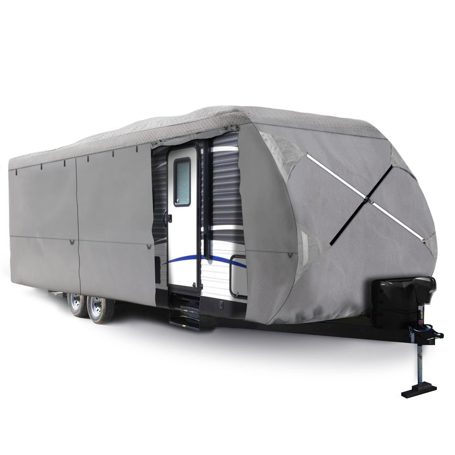 XGEAR Heavy-Duty 6-Ply Ripstop Waterproof RV Cover for Travel Trailers 24'-27' - Windproof Buckles & Storage Bag Included | All-Weather Protection for Camping & Winter Storage
