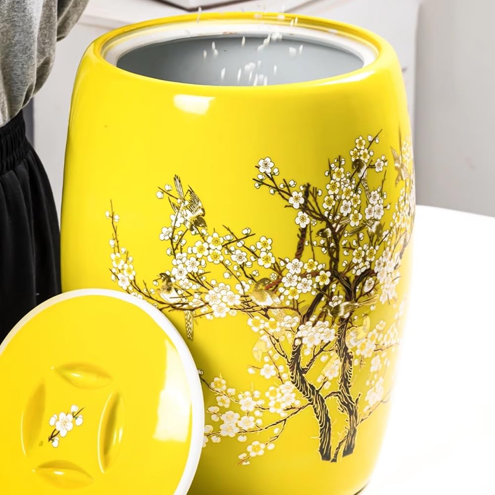 10KG Ceramic Rice Storage Container with Lid - Large Airtight Food Storage Bin for Rice, Flour & Pet Food (Yellow) - Perfect for Kitchen Pantry & Bulk Food Organization