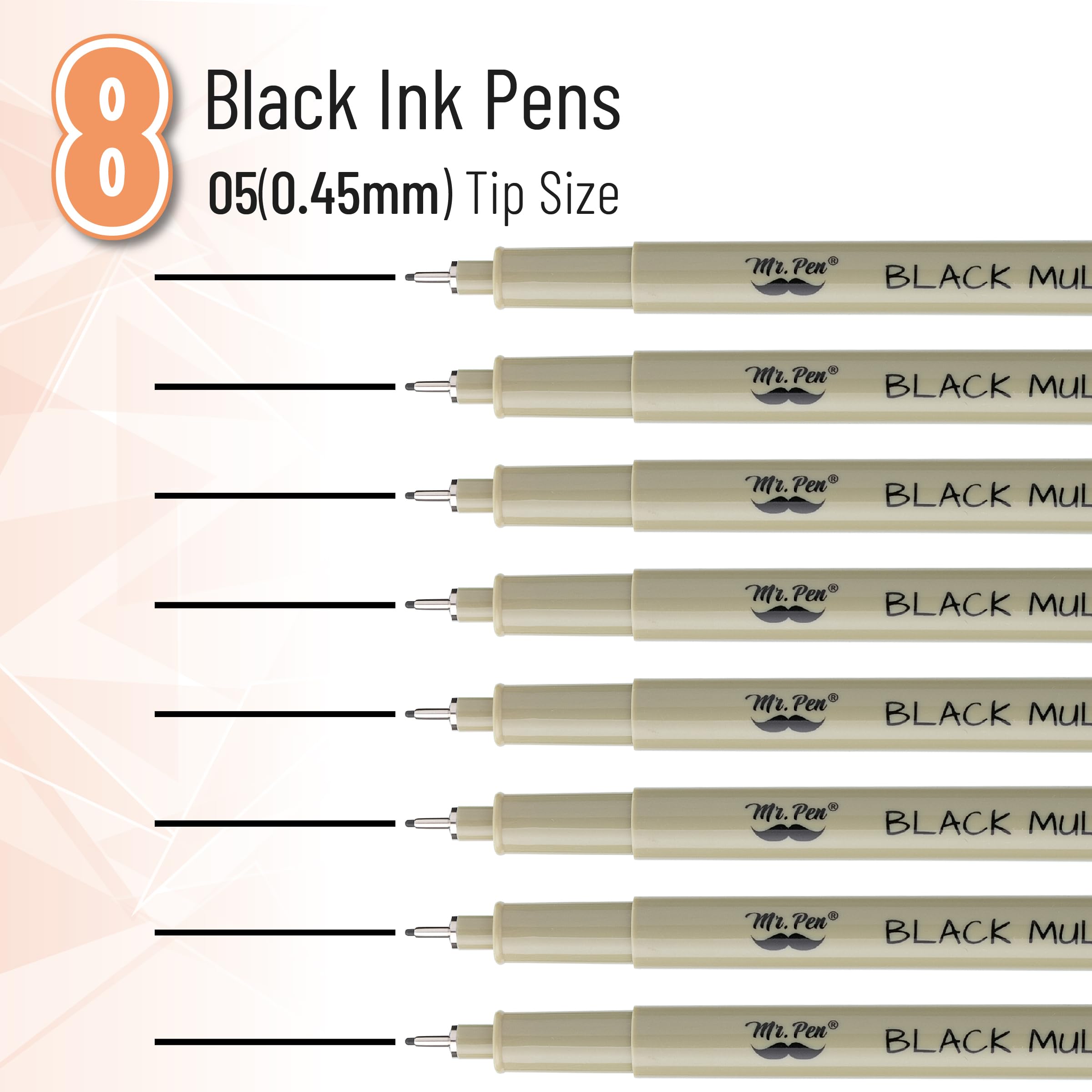 Mr. Pen - 8 Pack Black Artist Drawing Pens, 0.45mm Fine Point Micro Fineliner Pens for Sketching, Bible Journaling & Art Projects - Perfect for Sketchbooks, Bullet Journals, Calligraphy and Detailed Illustrations
