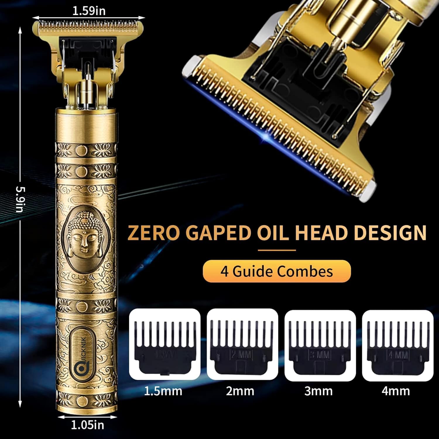 ANSHI Professional Cordless Hair Clippers for Men - Rechargeable Battery Powered Hair Trimmer with Adjustable Blades, Buddha Style Design & Metallic Body - Perfect for Home Barbering, Beard Trimming & Personal Grooming