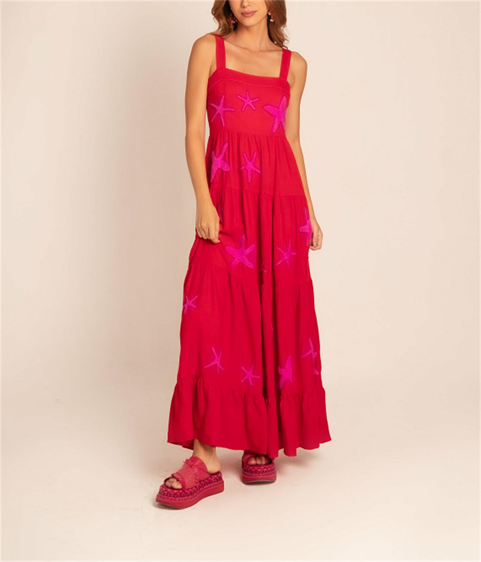 YuMengXuan Women's Boho Embroidered Maxi Dress - Flowy Summer Beach Dress with Ruffles & Spaghetti Straps | Perfect for Vacations, Music Festivals & Boho Chic Outfits