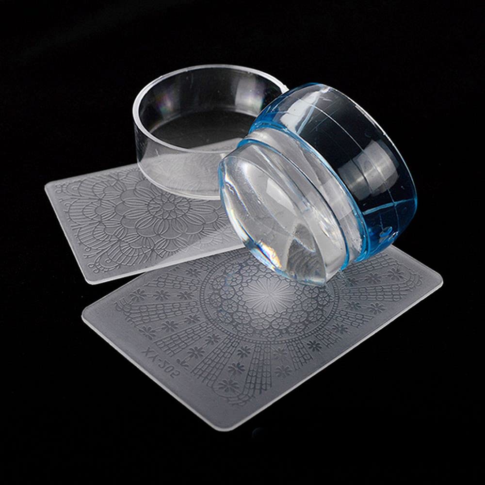 Clear Silicone Jelly Nail Art Stamper Set - Polish Transfer Stamping Scraper with Cap for Professional Manicure (Blue) | Perfect for DIY Nail Designs, Salon Use & Home Manicure Kits