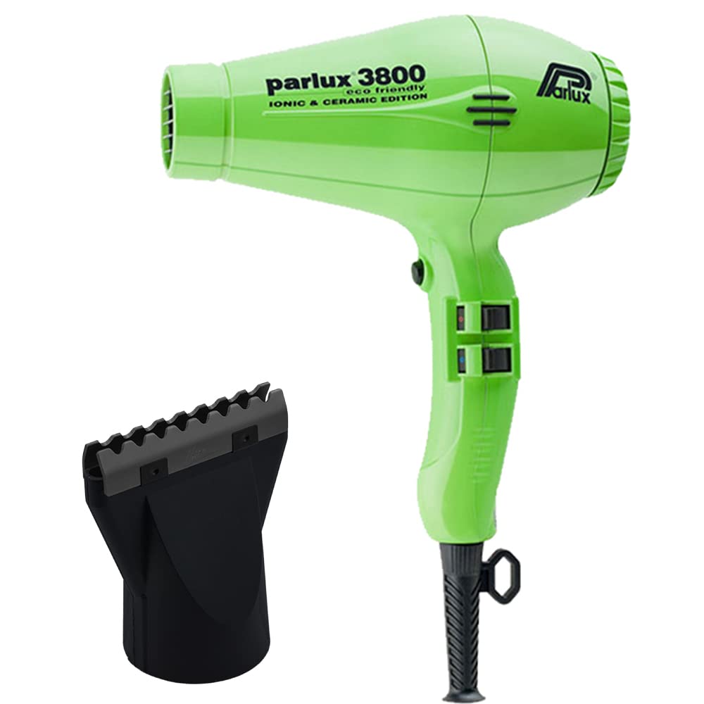 Parlux 3800 Eco Friendly Ionic Ceramic Hair Dryer with Hot Blow Attachment - Black | Fast Drying, Frizz Control for Salon-Quality Styling at Home | Perfect for Daily Use & Professional Salon Styling
