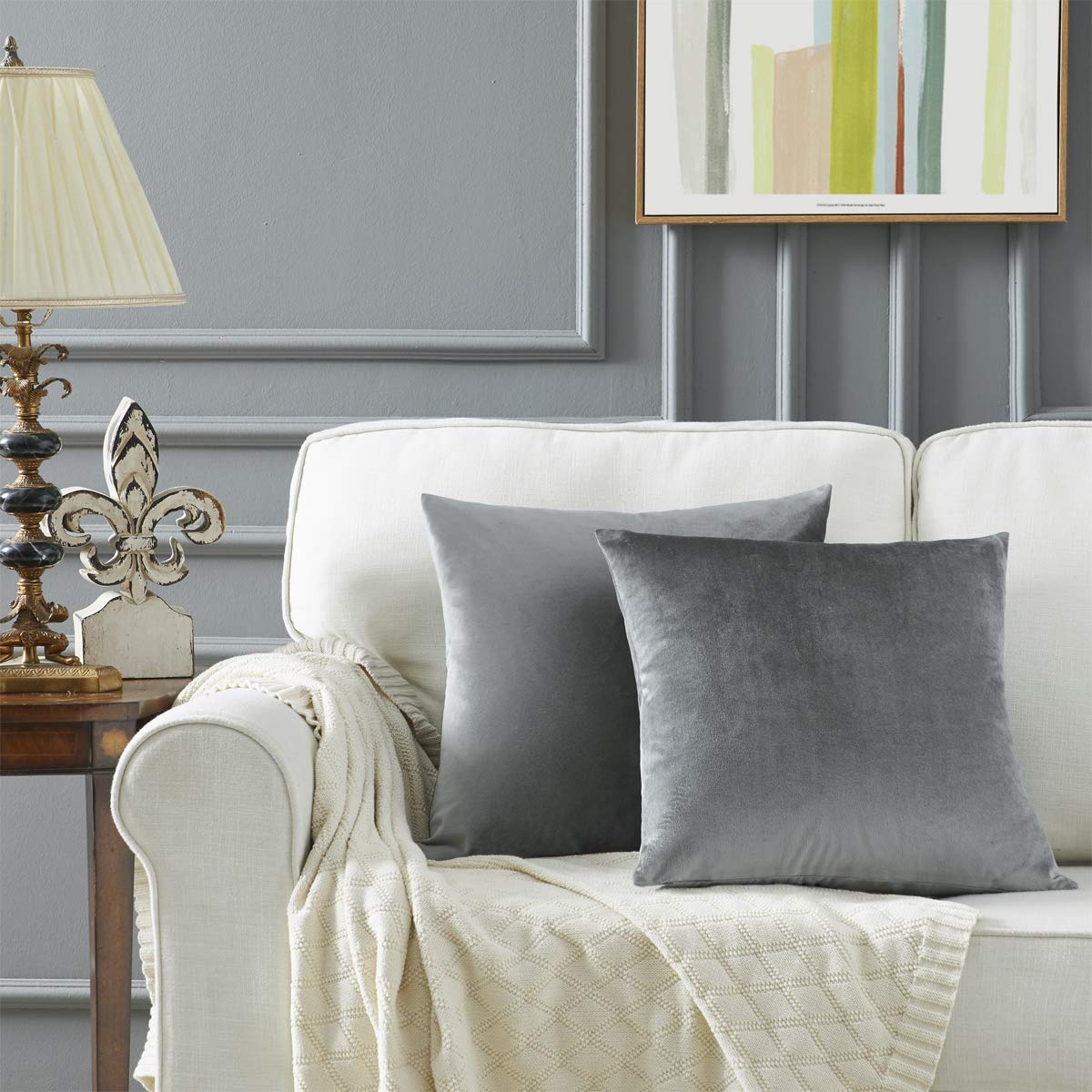 GIGIZAZA 20x20 Inch Velvet Decorative Throw Pillow Covers Set of 4 - Deep Grey Square Cushion Covers for Sofa, Bed, Living Room Decor - Soft & Luxurious Home Accent Pillows