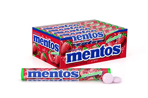 Mentos Chewy Mint Candy Roll - Strawberry Flavor, Non-Melting, 15 Count (Pack of 1) - Perfect for Parties, Office Snacks & On-the-Go Treats