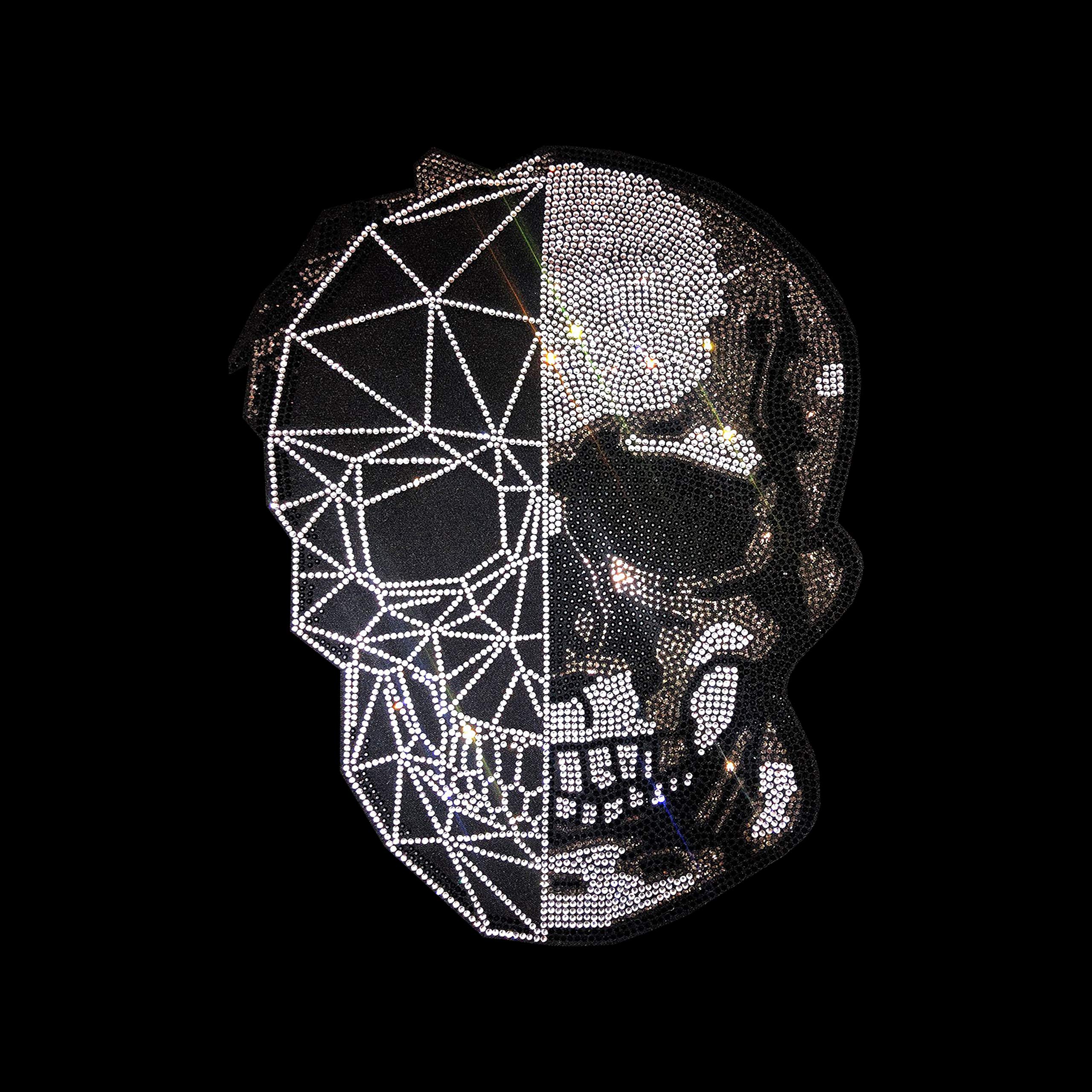 Silver Half Skull Iron-on Rhinestone Patch - Gothic Punk DIY Clothing Embellishment for Jackets, Jeans, Bags & Costumes | Perfect for Halloween, Cosplay & Rock Fashion