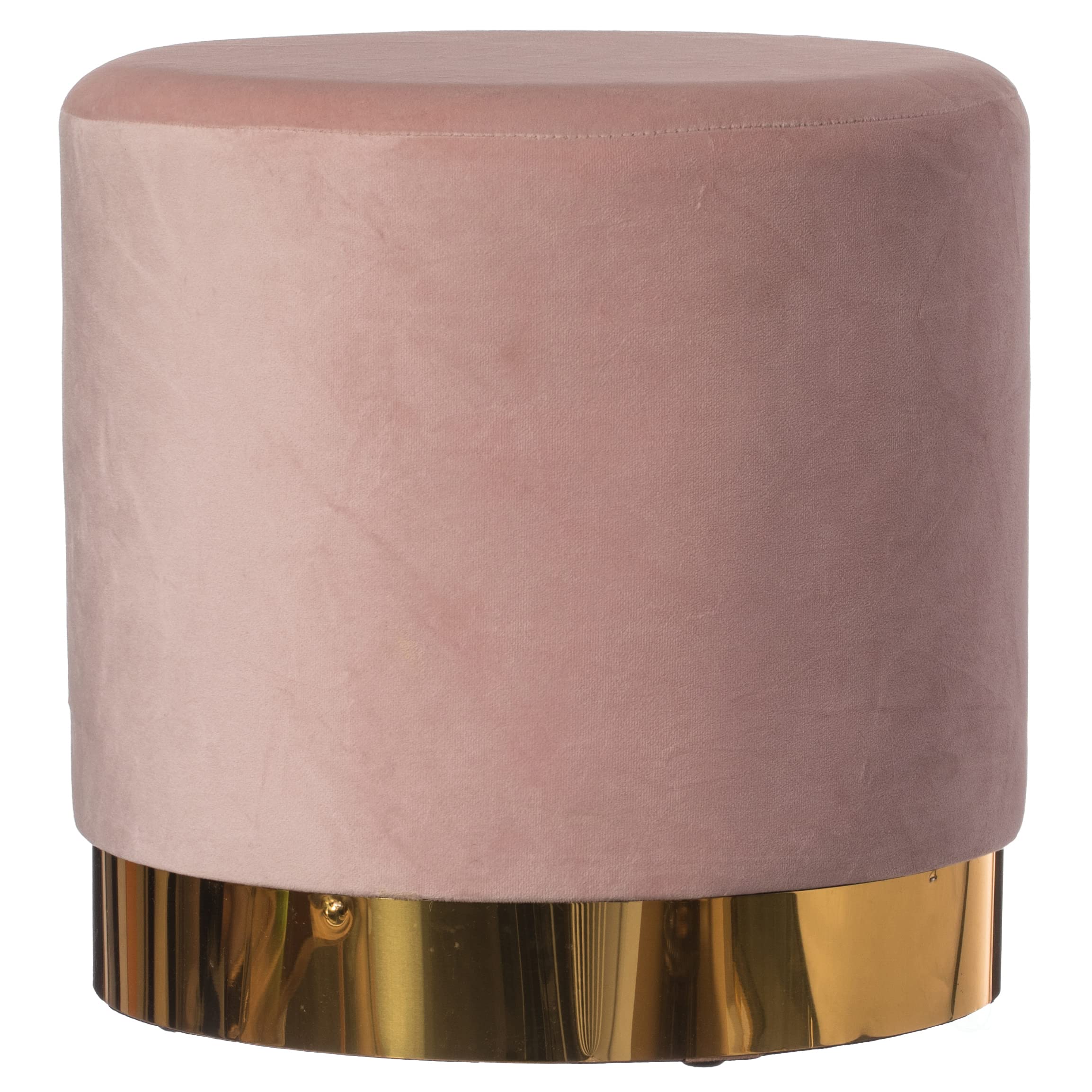 Modern Round Velvet Ottoman Stool with Gold Metal Base - Pink Velvet Footstool, Accent Chair, Bedroom Bench | Perfect for Living Room, Bedroom & Nursery Decor