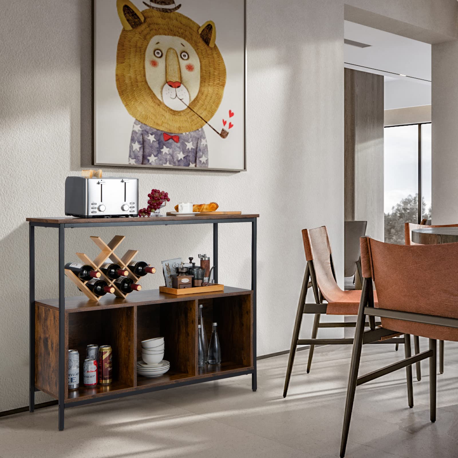 LOKO Rustic Brown Buffet Cabinet with Open Shelves & 3-Cube Storage - 43.5