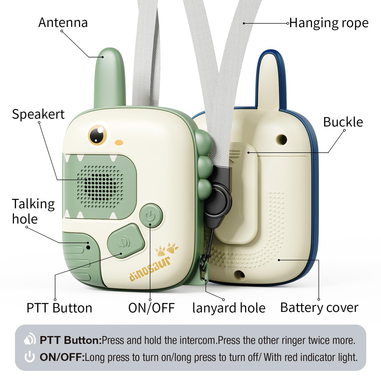 Dinosaur Walkie Talkies for Kids - 2 Pack Outdoor Toy Walkie Talkies for Boys & Girls Ages 3-10 | Birthday Gifts, Camping Gear & Christmas Stocking Stuffers | Perfect for Backyard Adventures, Hiking & Family Games