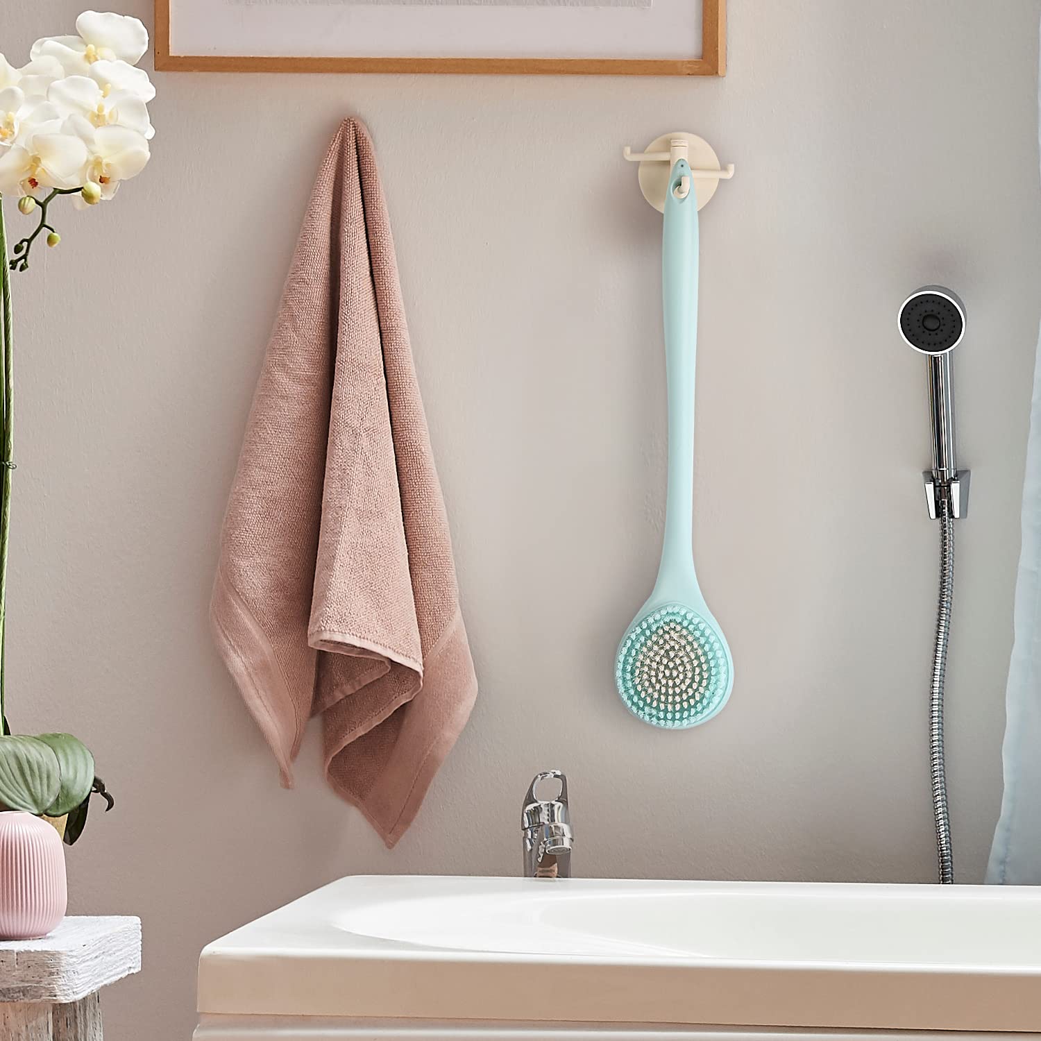 BEDELITE 2-Pack Long Handle Back Bath Brush - Soft Exfoliating Shower Brush for Men & Women, Skin Scrubber with 16.4