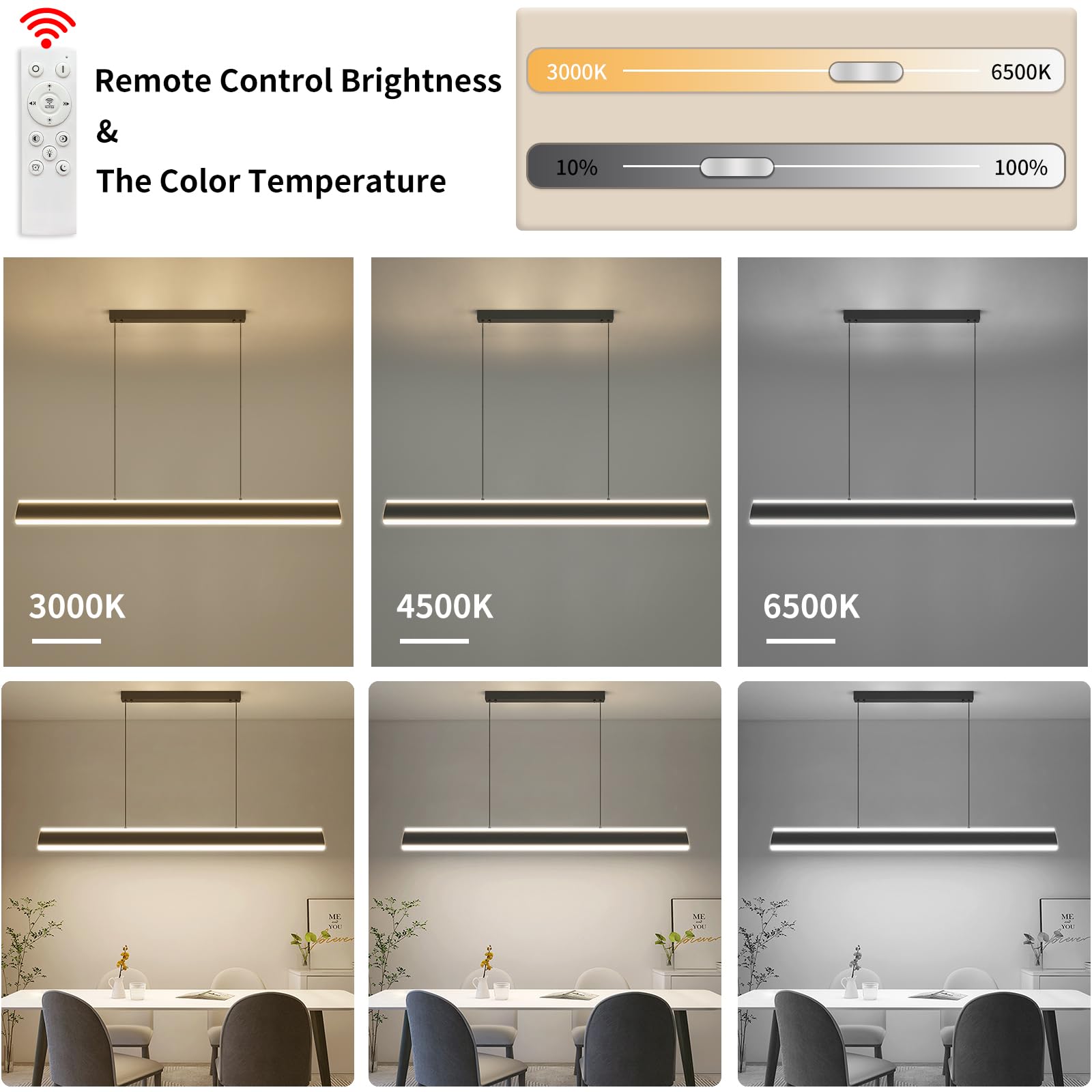 Modern Black Linear Pendant Lights - Dimmable LED Chandelier for Kitchen Island, Dining Room & Office - Adjustable Height Ceiling Light for Billiard Room, Pool Table & Bar Decor - Perfect for Contemporary Home & Commercial Spaces