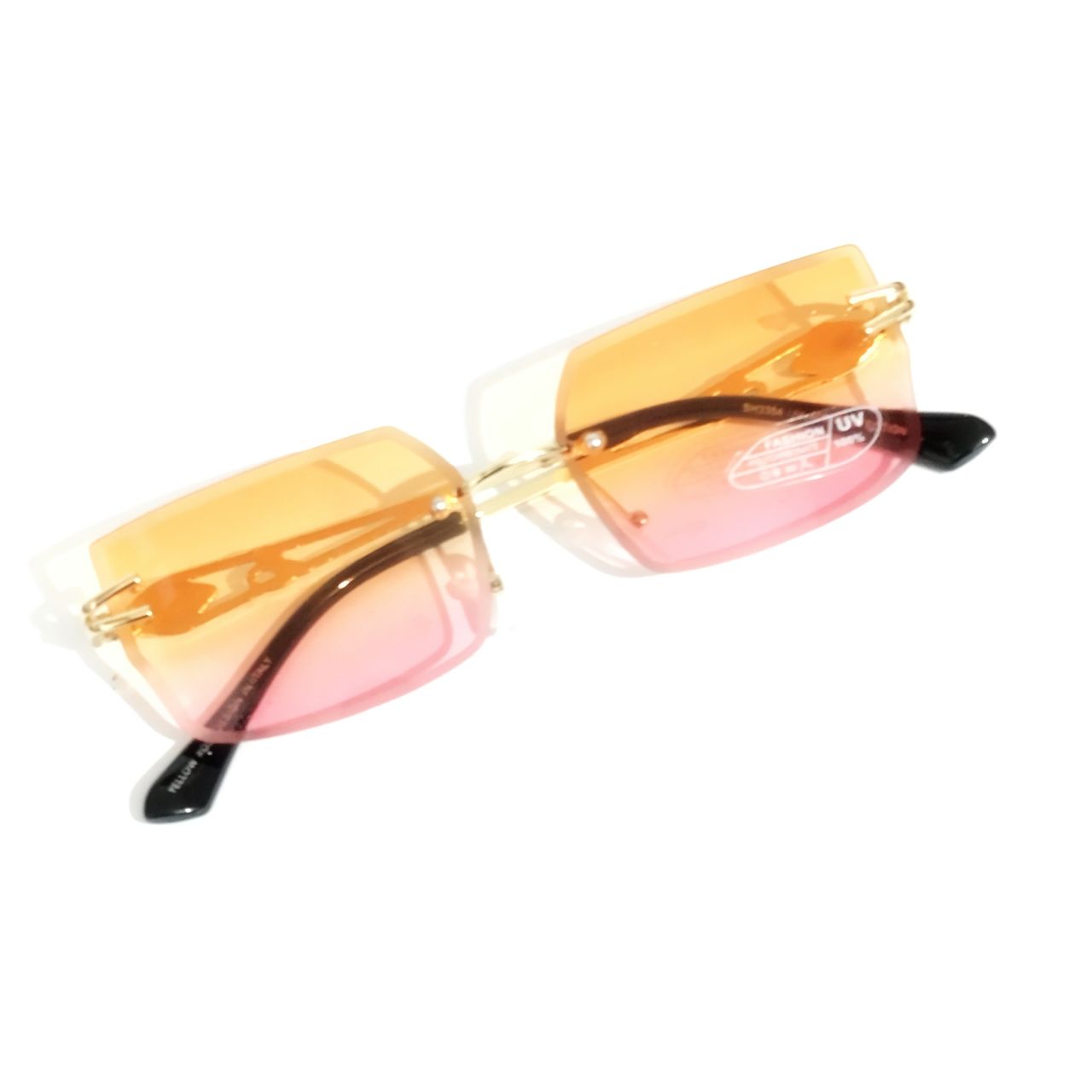 Yellow Pink Gradient Rimless Sunglasses for Women - UV400 Protection Fashion Sunglasses - Perfect for Beach, Driving & Outdoor Activities