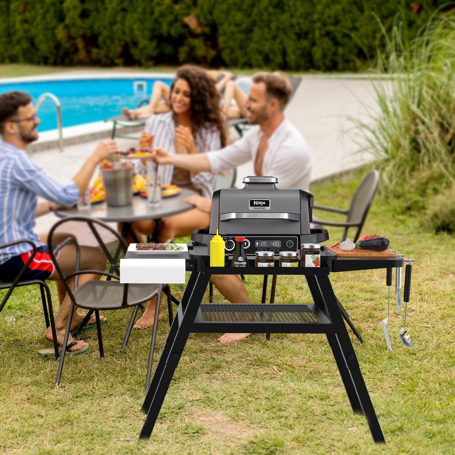 Adjustable Grill Stand for Ninja Outdoor Woodfire OG700 OG800 OG900 Series & OO101 Pizza Oven - Heavy Duty Replacement Stand for Ninja XSKUNSTAND - Perfect for Backyard BBQs, Camping & Outdoor Cooking