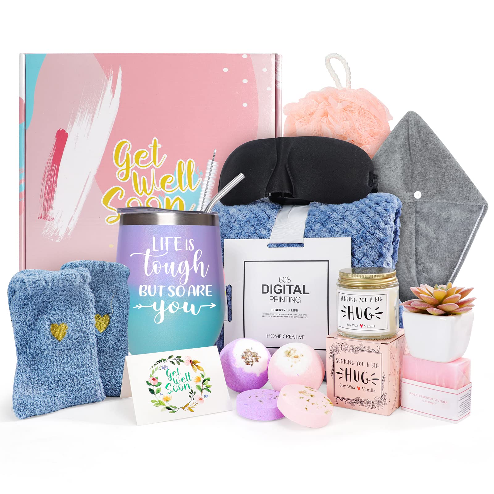 Thoughtful Get Well Soon Gifts for Women - Care Package with Cozy Blanket, Socks & Tumbler - Perfect Surgery Recovery Gift for Mom, Sister or Best Friend - Ideal for Hospital Stay, Home Recovery & Comfort