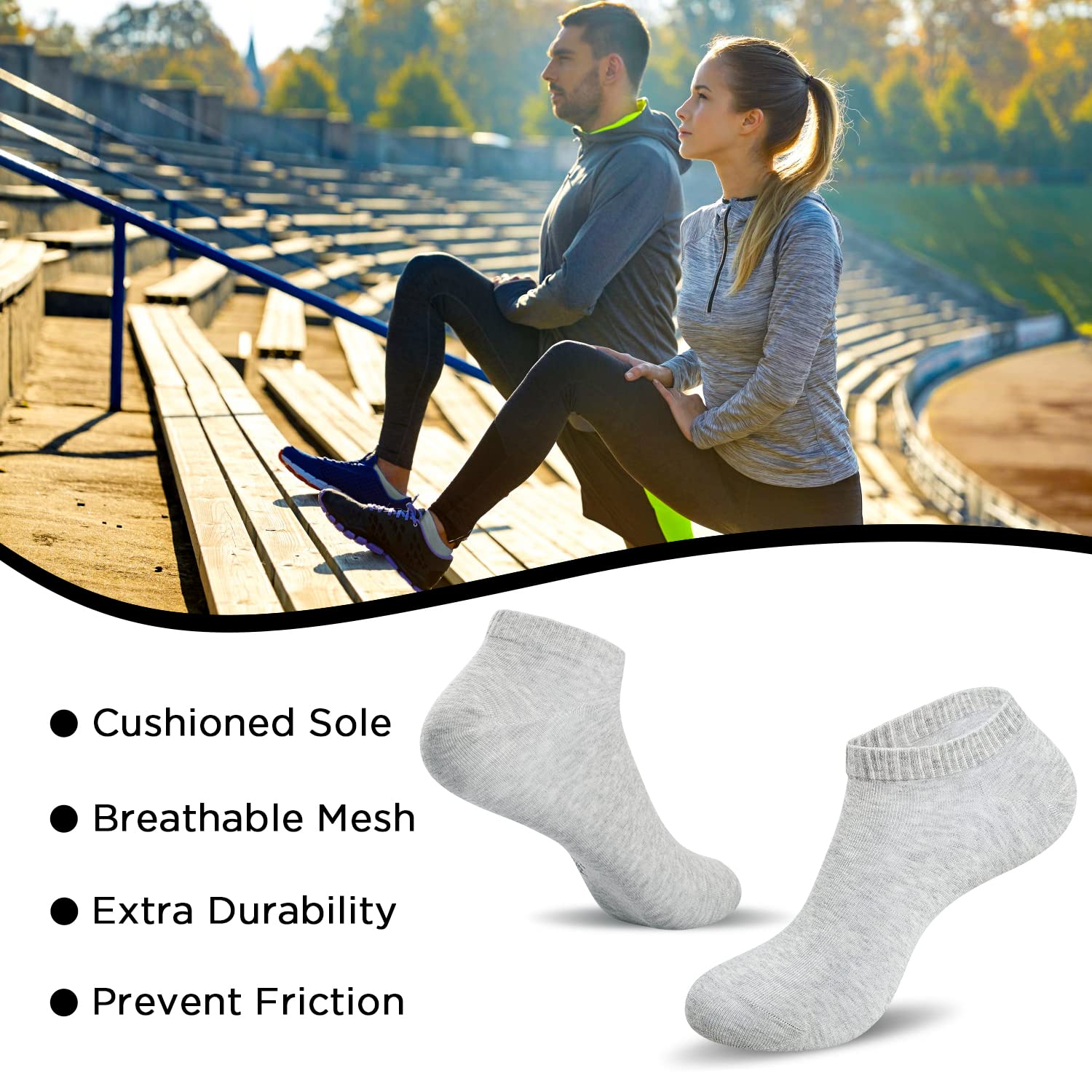 TIBISI Men's Athletic Running Socks - Pack of 10 Low Cut Breathable Cotton Ankle Socks for Men & Women (White/Black/Grey) - Perfect for Sports, Gym Workouts & Daily Comfort