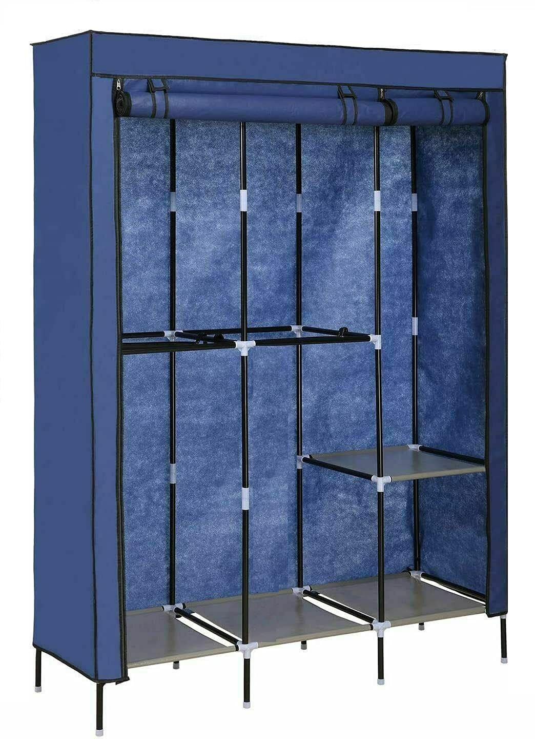 Portable Closet Organizer with Shelves - Foldable Wardrobe Storage Rack for Clothes, Shoes & Accessories - Space Saving Solution for Bedroom, Dorm, Apartment or Travel Use