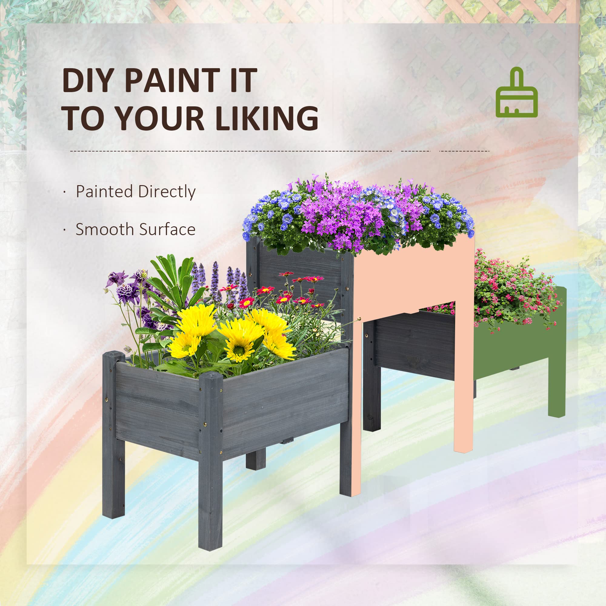 Outsunny 3-Tier Raised Garden Bed Kit - Elevated Wooden Planter Stand with Drainage Holes for Vegetables, Herbs & Flowers (Gray) - Perfect for Patio, Balcony & Small Space Gardening