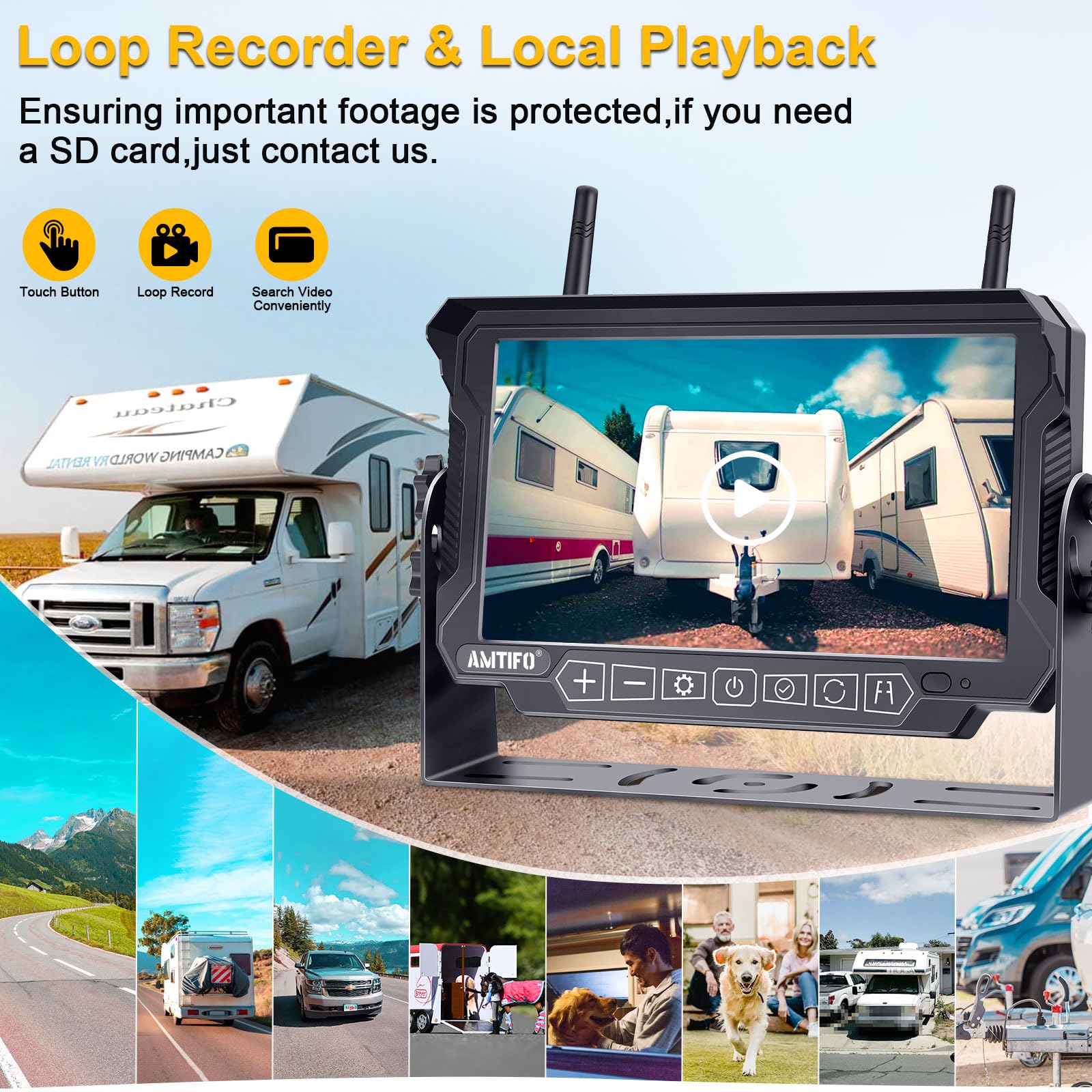 Dual Wireless Backup Camera for RVs & Trailers - 7 Inch 4 Split Screen HD Wide View Recording Rear View Camera | Plug & Play Pre-Wired for Furrion System | Stable Signal | Perfect for Motorhomes, Campers & Travel Trailers