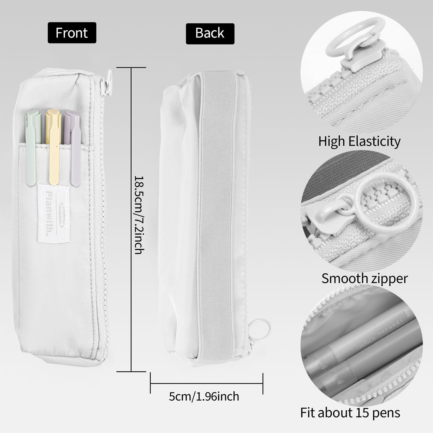 Slim Pen & Pencil Organizer with Adjustable Elastic Band - Zippered Pouch for Makeup, Journals, School & Office Supplies - Perfect for Students, Artists & Professionals