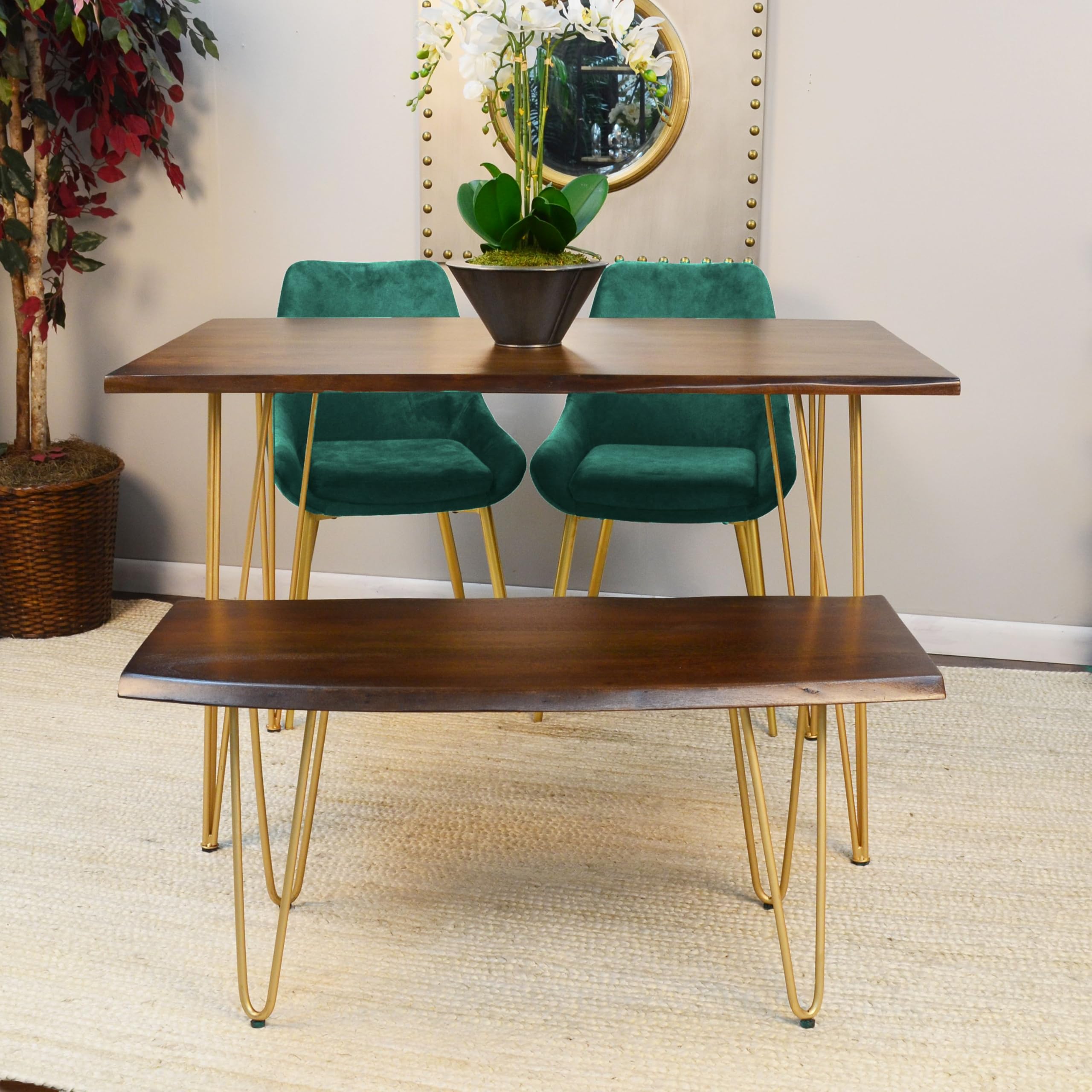 Carolina Chair & Table Siena Live Edge Console Table - Elm Wood with Gold Accents | Entryway, Living Room, Hallway Decor