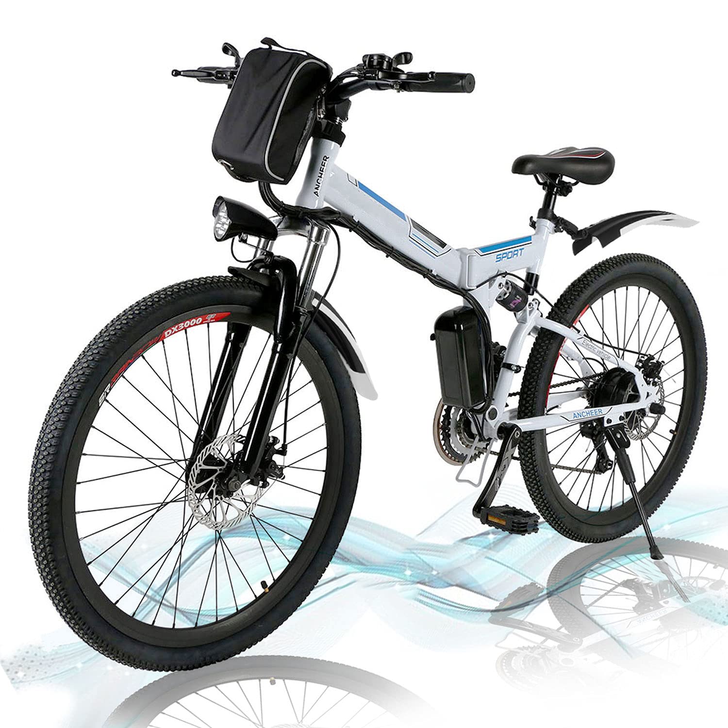 Angotrade 26 Inch Folding Electric Mountain Bike for Adults - 21 Speed, 36V 8Ah Lithium Battery, Lightweight E-Bike - Perfect for Commuting, Off-Road Trails & Urban Adventures (White)