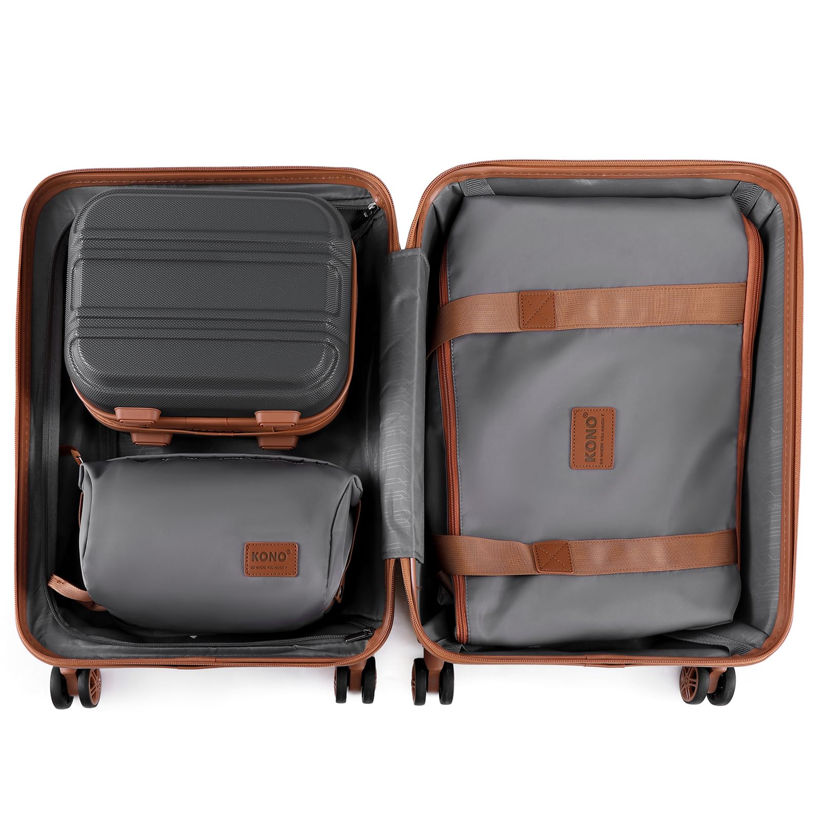 Kono 4-Piece Hardside Luggage Set with TSA Lock & Spinner Wheels - Apricot Grey Carry-On Suitcase for Travel, Business Trips & Weekend Getaways