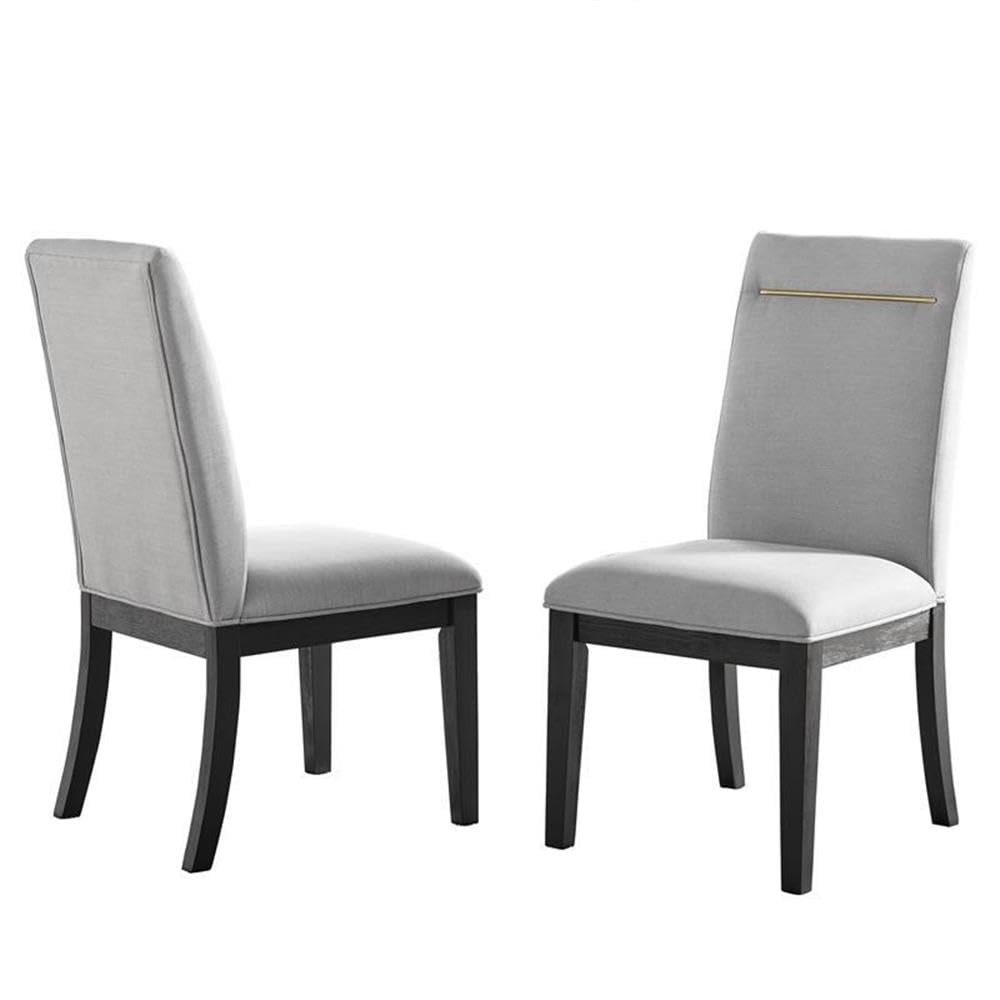 Steve Silver Yves Gray Fabric and Rubbed Charcoal Dining Side Chairs (Set of 2) - Modern Kitchen & Dining Room Accent Chairs for Home, Restaurant, and Office Use