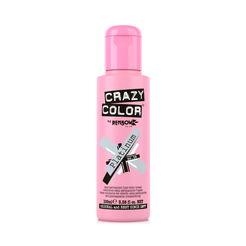 Renbow Crazy Color Semi-Permanent Hair Dye Cream - Platinum No.28 (100ml) for Vibrant Fashion & Creative Styling - Perfect for Parties, Cosplay & Bold Hair Transformations