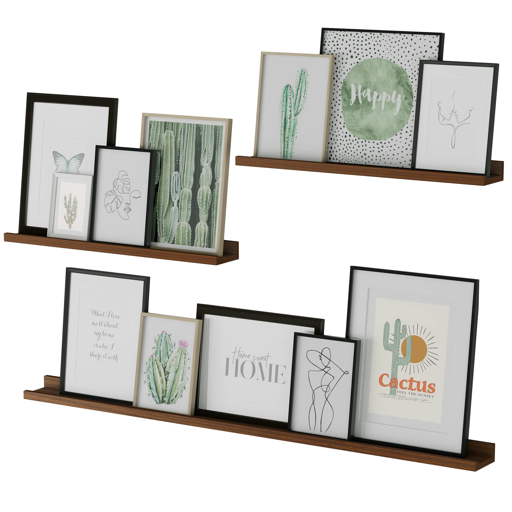 Wallniture Denver Floating Shelves Set of 3 - Multi Size Picture Ledge for Living Room, Office & Bedroom - Walnut Wood Wall Decor for Books, Photos & Display - Space Saving Home Organization Solution