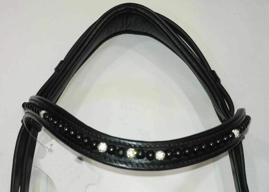 Luxury Swarovski Crystal Pearl Padded Leather Horse Bridle with Patent Noseband - Full Size Equestrian Riding Gear for Dressage & Show Jumping