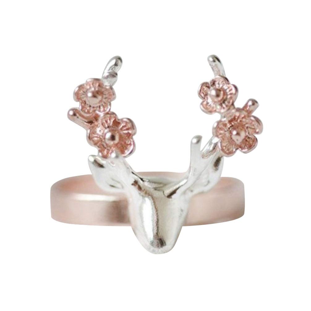 TOYANDONA Rose Gold Deer Antler Flower Ring for Women - Elegant Christmas Party Jewelry Gift, Xmas Stocking Stuffers, Perfect for Holiday Gatherings & Festive Occasions