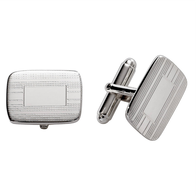 Elegant Sterling Silver Engine Turned Rectangle Cushion Cufflinks for Men - Perfect for Weddings, Formal Events & Business Attire
