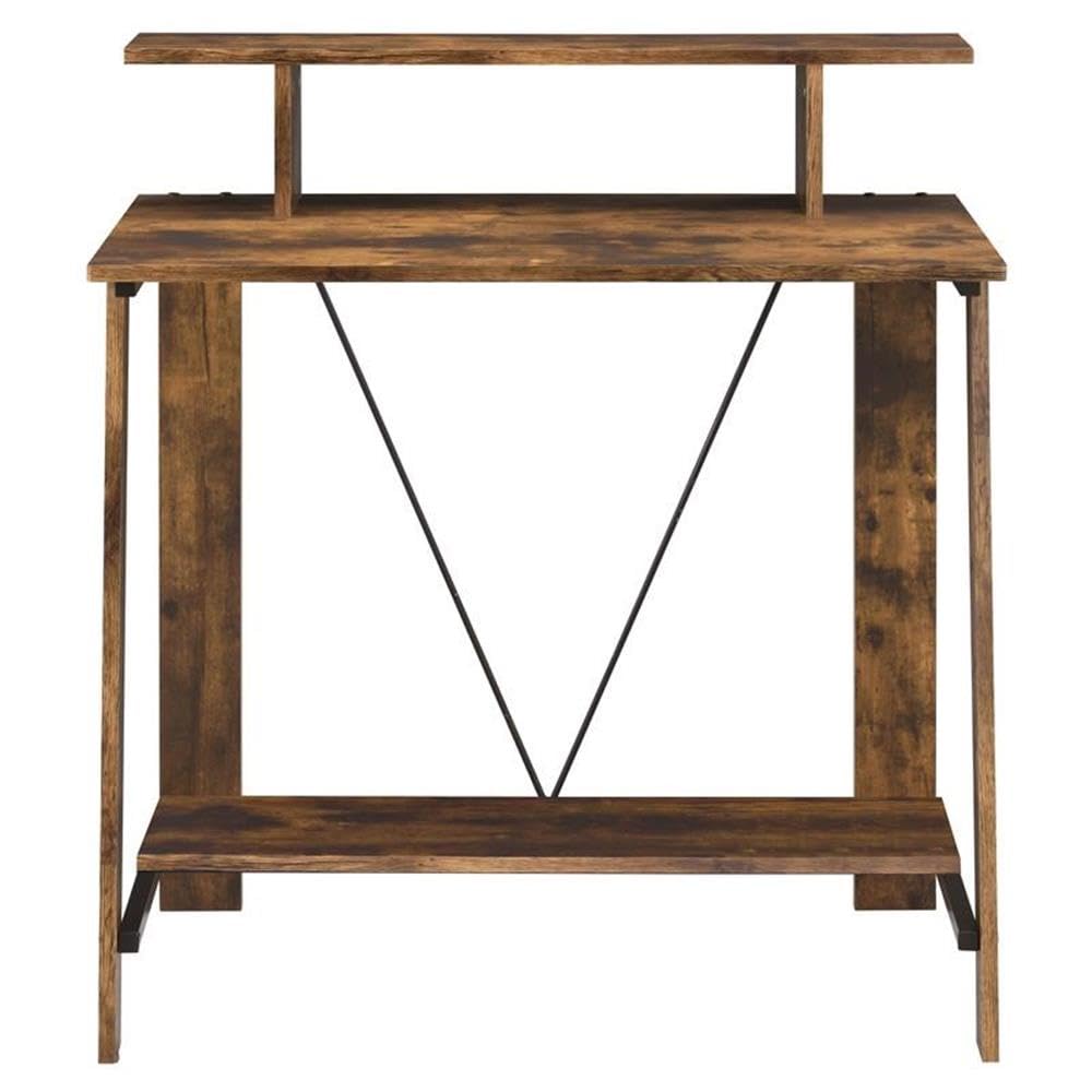 Acme Nypho Wooden Writing Desk with 2 Shelves - Weathered Oak & Black Finish | Home Office, Study Room & Workspace Solution