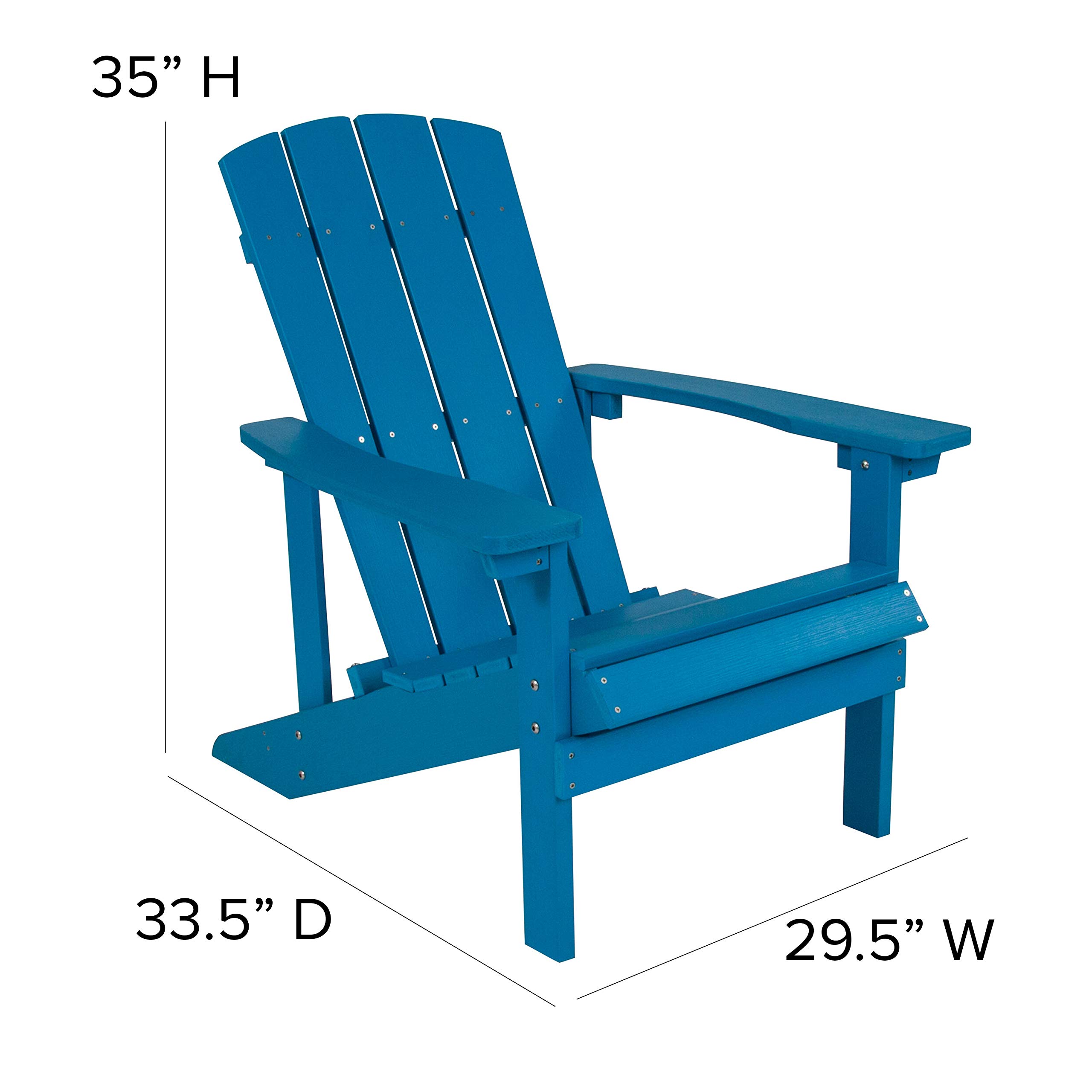 EMMA + OLIVER Campfire Set - 2 Blue Poly Resin Adirondack Chairs & 29