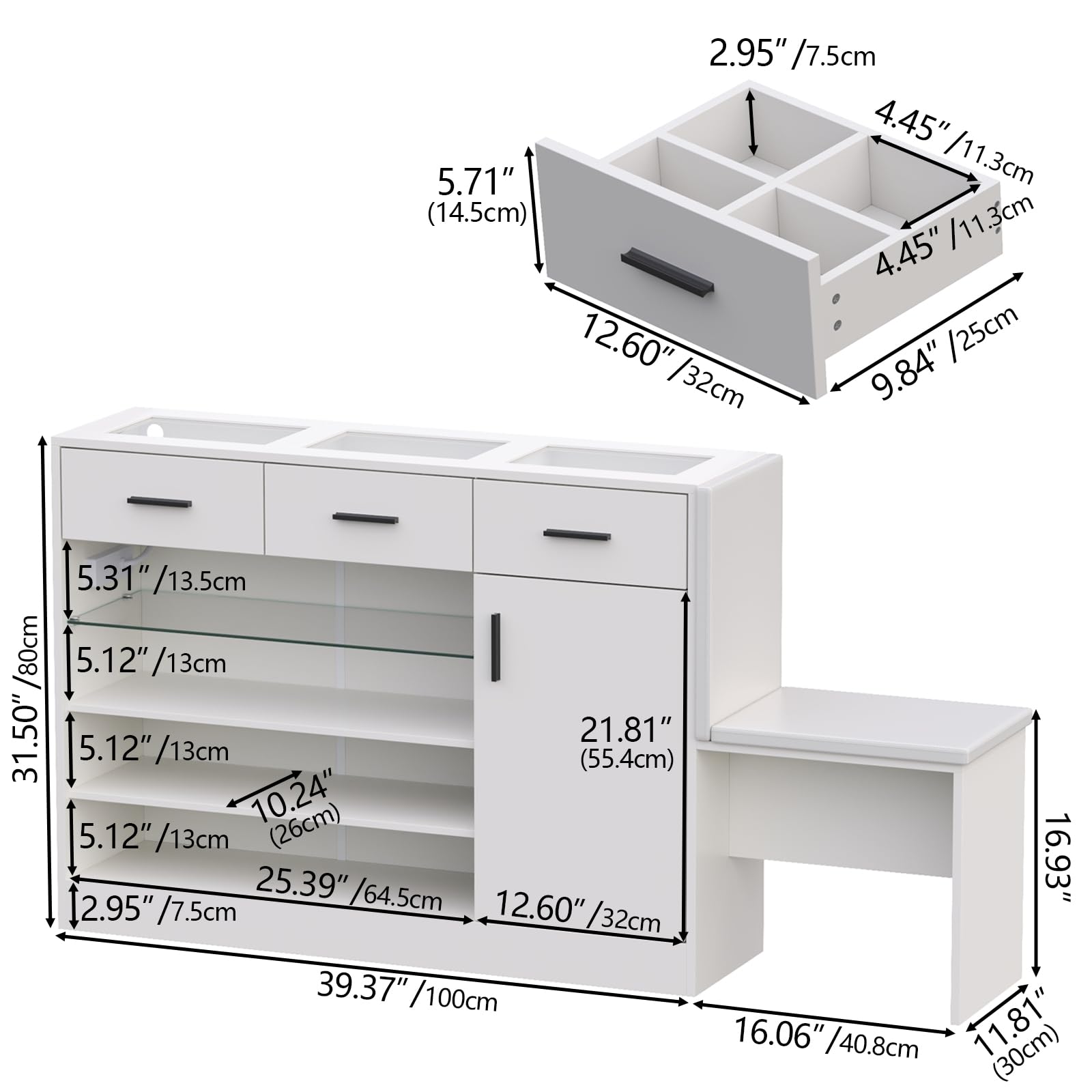 Modern Wardrobe Armoire with USB Charging & LED Lighting - 3-Door Closet with Glass Showcase, 3 Drawers & Storage Bench - Walk-in Closet Organizer for Bedroom, Dressing Room & Retail Stores (White) | Perfect for Home Organization & Boutique Display