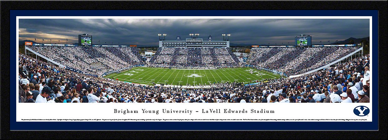 BYU Football Panoramic Framed Poster - Stripe The Stadium Wall Art - Perfect for Game Room, Sports Bar & Fan Cave Decor